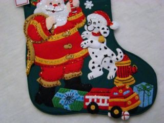 "Fireman Santa" Hand Crafted Bucilla Felt 21" Christmas Stocking Ready to Hang