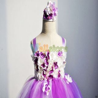 New Purple Wedding Flower Girl Children Party Dresses 50cm 80cm 90cm