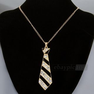 Metal Rhinestone Tie Sweater Pendant Necklace Chain Link Women Hot