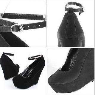Fashion Sexy Women‘s New Black Wedge Strappy Platform High Heel Buckle Shoes