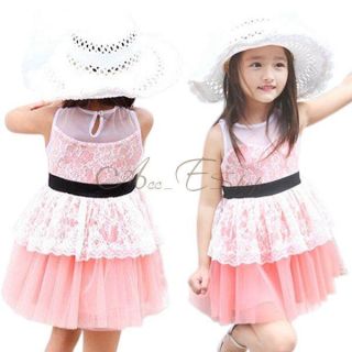 Fashion Girl Kids Lace Tulle Party Elegant Belt Dress Skirt Clothing Sz 2 7 Y