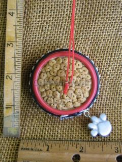 Red Pet Dish Dog Cat Bowl w Food Collar Paw Ornament