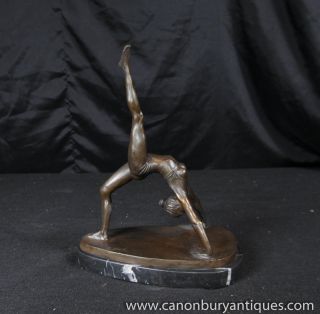 Bronze Acrobat Figurine Statue Signed Zach Semi Nude Female Sculpture