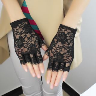 Girls Ladies Graceful Sexy Black Lace Party Costume Gloves Finger Fingerless New