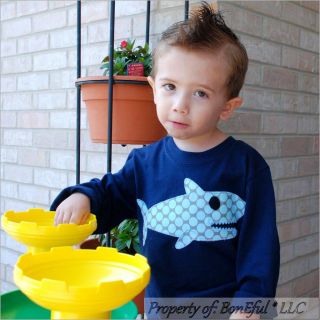 BonEful RTS New Boutique Boy 3 T Shirt Knit Top s Fabric Whale Fish Shark Cotton