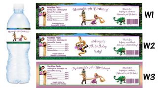 Tangled Princess Rapunzel Printed Water Bottle Labels Birthday Party Favors