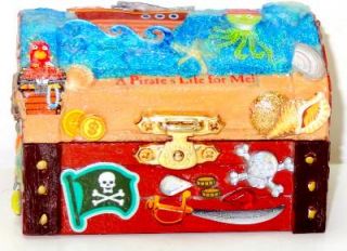 OOAK Handmade Small Wood Pirate Treasure Chest Keepsake Jewelry Trinket Box New