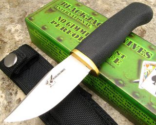 Blackjack Fixed Clip Point Blade Hunting Knife Black Rubberized Kraton Handle
