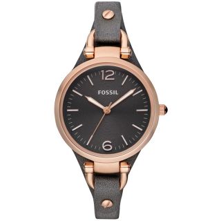New Fossil Georgia Rose Gold Grey Leather Ladies Watch Latest ES3077
