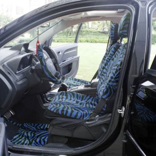 21pc Blue Zebra Print Car Seat Covers Full Set Floor Mats Wheel Belt Pad Head