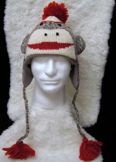 Cute Sock Monkey Hat Gray Adult Mens Womens Knit Halloween Costume Cap New Delux