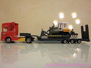 1 64 Scania Flatbed Trailer with Bulldozer Diecast Toy