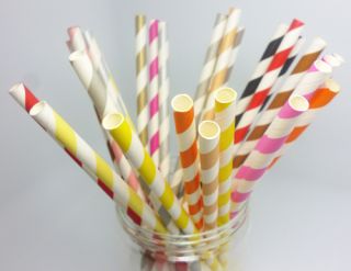 25 Pcs Colorful Diagonal Striped Paper Drinking Straws Party Wedding Birthday