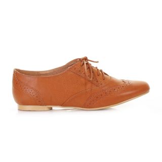 Women Tan Flat Smart Leather Style Brogues Lace Up Work Shoes Size 5 6