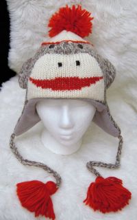 Cute Sock Monkey Hat Gray Adult Mens Womens Knit Halloween Costume Cap New Delux