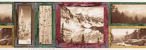 2 Rolls Landscape Picture Prints Rustic Wood Frames Lodge Cabin Wallpaper Border