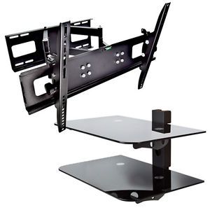 Swivel 32" 60" LCD LED Corner Full Motion Dual Arms TV Mount 2 Tier DVD Stand