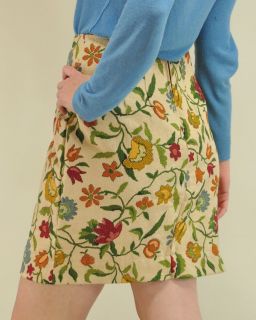 Flashback Straight Skirt Vintage Bark Cloth Jacobean Floral Print USA Eco