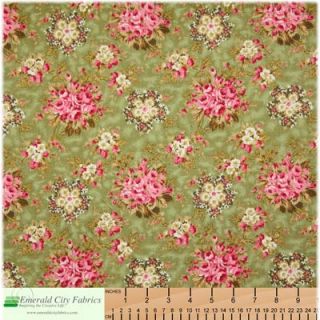 David Textiles Rose Bouquets Green Cotton Quilt Fabric