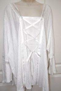 Denim 24 7 White Cotton Gauze Peasant Shirt 4X Lace Up Front Pretty Stretch