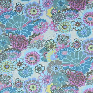 Kaffe Fassett Asian Circles Turquoise Blue Floral Cotton Quilt Fabric Yd