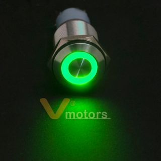 S Steel Green LED Ultra Flush Light Neon Glowing on Off Switch Ring Button 16mm