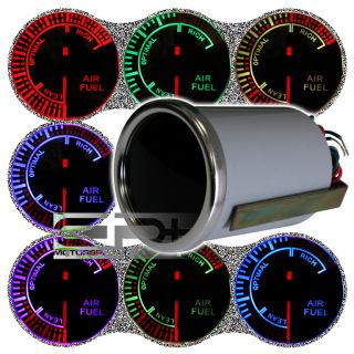 2" 52mm 7 Color LED Air Fuel Ratio Smoke Tint Glow Gauge Meter Chrome Trim Ring