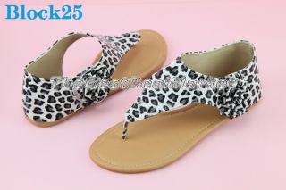 Brand New Elegant Women Ankle Wrap Leopard Print Flip Flop Flat Sandals BLOCK25