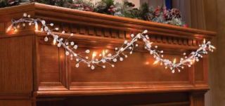 White Lighted Christmas Bead Garland Indoor Holiday Decor 6ft Long New