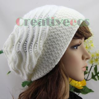Women Stripe Winter Wool Rabbit Cap Knitted Beanie Hat