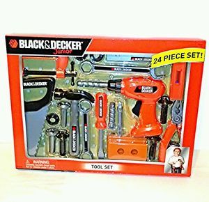 Black Decker Junior 24 Piece Toy Tool Set Tools Kid Kids Like Dad Work Drill