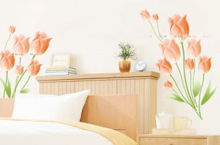 Pink Orange Tulip Flower Removable Wall Stickers Art Decor Decals Home DIY B01