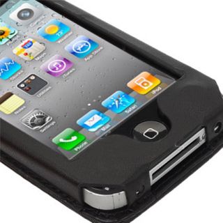 Black Protective Leather Flip Case Cover with Belt Clip for Apple iPhone 4 4S
