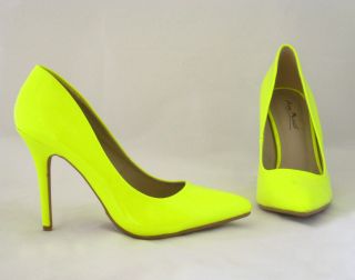 New Pointy Toe Heels Pumps Neon Patent Pink Green Yellow Black Momentum 06N 6 10