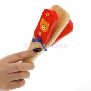 Random One Kids Musical Percussion Instrument Wooden Castanet Clapper Handle Toy