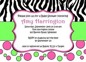Pink Zebra Baby Shower Invitations