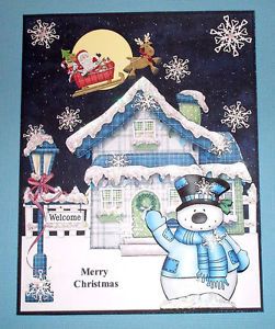 Handmade Greeting Card 3D Merry Christmas with Santa and A Snowman