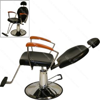 Recline Barber Chair Hydraulic Shampoo Reclining Wood Arms Spa Salon Equipment