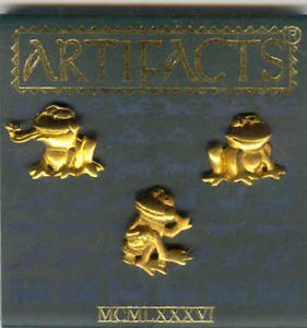 3 Half inch Goldtone Happy Frog JJ Pins Gift Boxed
