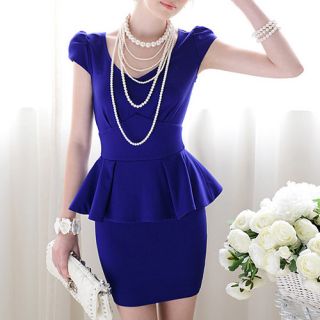 Womens V Neck Bodycon Pencil Shift Peplum Dress Cocktail Party Mini Dresses Blue