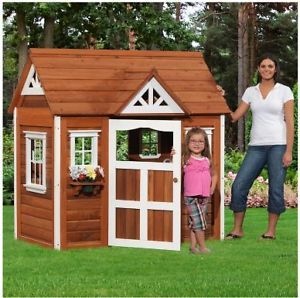 New Large All Cedar Wood Wooden Kids Play House Toy Playhouse Childrens Outdoor