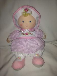 Kids Preferred Pink White Gingham Dress Baby Doll Plush Soft Toy 12"