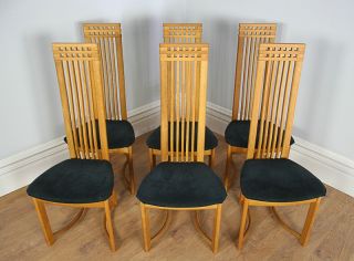 Set of Six 6 Danish Actona Art Deco Style Oak High Back Kitchen Dining Chairs