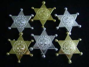 New 6 Toy Sheriff Badges Silver Gold Kids Fancy Dress