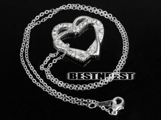 Women Girls Clear Crystal Rhinestone Heart Shaped Pendant Necklace Chain Gift