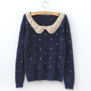 Hot Womens Retro Sequins Scoop Neck Loose Pullover Knitted Sweater Tops 4 Colors