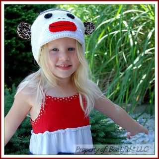 BonEful RTS New Boutique Vtg Crochet Sock Monkey Boy Girl American Kid Child Hat