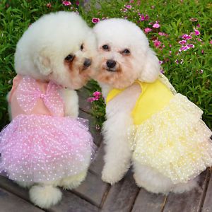 Cute Pet Tutu Bowknot Dot Lace Princess Party Dress Skirt Dog Puppy Apparel