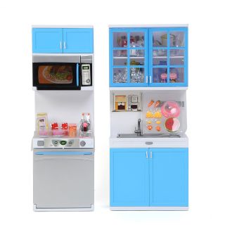 Educational Kids Kitchen Pretend Play Toy Set Cabinet Cupboard Stove Cooker Blue