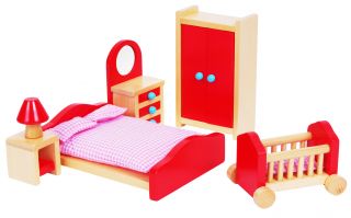 Lelin Wooden Pink Bedroom Playset Childrens Kids Pretend Doll House Furniture